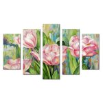 Tulipánok öt részes gyémántszemes kirakó négyzet alakú gyémántszemekkel