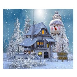   Hóember őrzi a házat négyzet alakú kreatív gyémánt kirakó 30x40