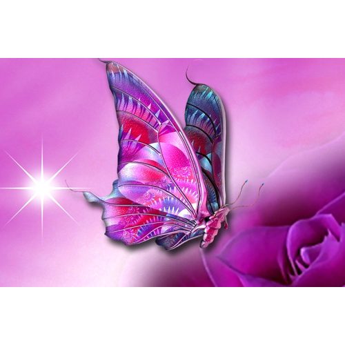 Pillangó rózsával festés és gyémántszemes kreatív 40x50 cm-es hibrid kép