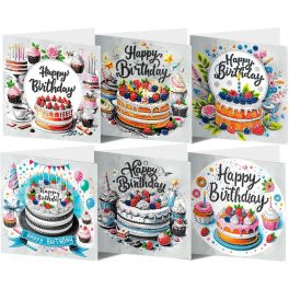   Szülinapi tortás képeslapok gyémántszemes kirakó csomag 6 db képeslappal