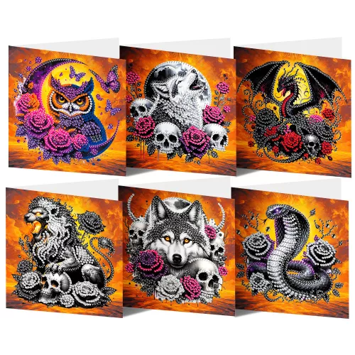 Halloweeni képeslapok gyémántszemes kirakó csomag 6 db képeslappal