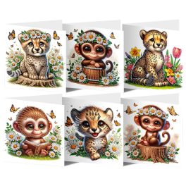   Cuki állatos képeslapok gyémántszemes kirakó csomag 6 db képeslappal
