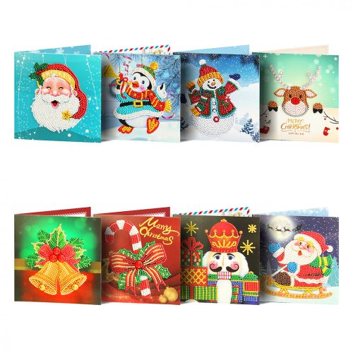 Karácsonyi képeslapok gyémántszemes kirakó csomag 8 db képeslappal