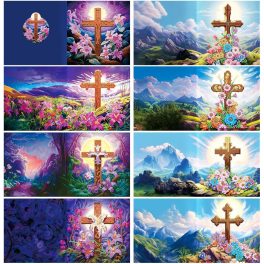   Kereszt motívumos képeslapok gyémántszemes kirakó csomag 8 db képeslappal