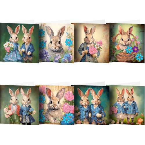 Nyulas képeslapok gyémántszemes kirakó csomag 8 db képeslappal