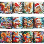 Karácsonyi mókusok vegyes képeslapcsomag gyémántszemes kirakó szett 12 db képeslappal