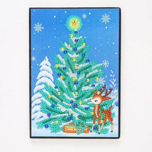 Karácsonyfa rénszarvassal gyémántszemes kirakó jegyzetfüzet