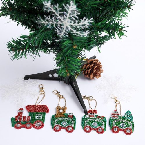 Karácsonyi vonat gyémántszemes kirakó kulcstartók 