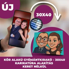   Gyémánt kirakó saját fotóról Karikatúra Kivitelben kör alakú gyémántszemekkel 30x40cm