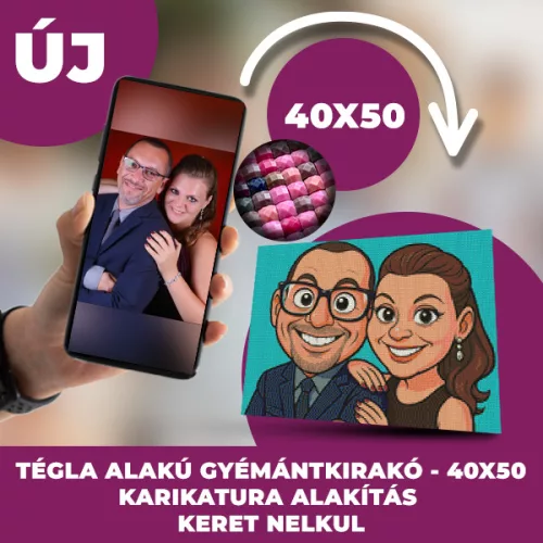 Gyémánt kirakó saját fotóról Karikatúra kivitelben  négyzet alakú gyémántszemekkel 40x50cm
