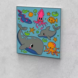   Matekvarázs Számfestő: Készségfejlesztés szórakozva 40x40 cm-es tengeri állatok vászon festékkel