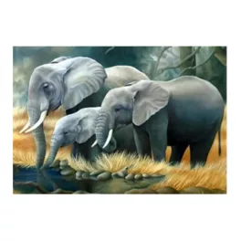   Vándorló elefántok kör alakú kreatív gyémánt kirakó 20x30