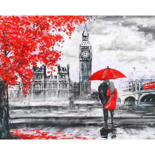 Szürke piros London festés számok alapján kreatív készlet keret nélkül 40x50