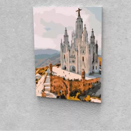   Szent-Szív Templom Barcelona festés számok alapján kreatív készlet kerettel