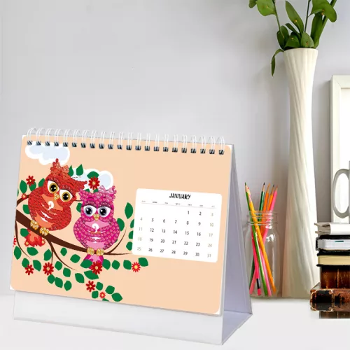 2026-os DIY Gyémántszemes Asztali Naptár –Baglyos