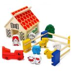 Fa építőjáték, 48 db-os készlet - Farm, állatok, járművek