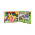 Fa építőjáték, 48 db-os készlet - Farm, állatok, járművek