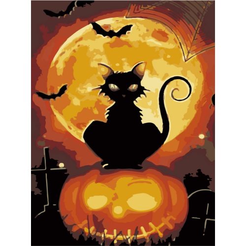 Halloweeni macska festés számok alapján kreatív készlet kerettel