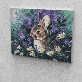   Nyúl virágokkal festés számok alapján kreatív készlet kerettel 40x50
