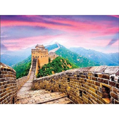 Kínai Nagy Fal naplementében festés számok alapján kreatív készlet kerettel