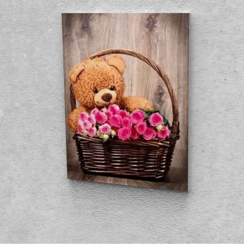 Maci a kosárban festés számok alapján kreatív készlet keret nélkül 60x70