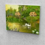 Hattyúk a tavon festés számok alapján kreatív készlet keret nélkül 60x70