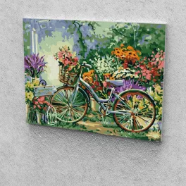   Bicikli a virágos kertben festés számok alapján kreatív készlet kerettel 40x50