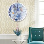 Kék virágok pillangóval különleges kör alakú Gyémántszemes kirakó kör alakú plexi kerettel 