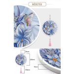 Kék virágok pillangóval különleges kör alakú Gyémántszemes kirakó kör alakú plexi kerettel 