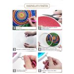 Kék virágok pillangóval különleges kör alakú Gyémántszemes kirakó kör alakú plexi kerettel 