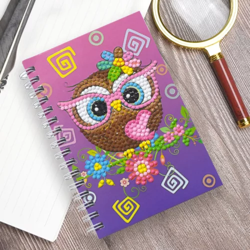 Bagoly mini spirál jegyzetfüzet gyémántszemes kirakó 10x14,5 cm