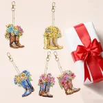 Csizmák virággal gyémántszemmel kirakható kulcstartók