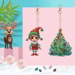 Rénszarvasos karácsonyi manós gyémántszemmel kirakható kulcstartók