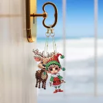 Rénszarvasos karácsonyi manós gyémántszemmel kirakható kulcstartók