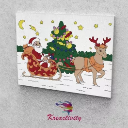   Kreatív festőszett gyermekeknek 30x40-es vászonra nyomtatva Mikulás rénszarvassal