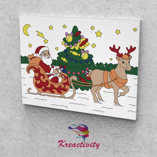 Kreatív festőszett gyermekeknek 30x40-es vászonra nyomtatva Mikulás rénszarvassal