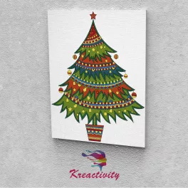   Kreatív festőszett gyermekeknek 30x40-es vászonra nyomtatva Karácsonyfa kis gömbdíszekkel