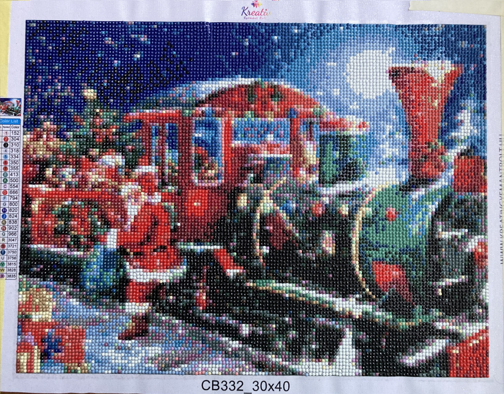 Mikulás vonat kör alakú kreatív gyémánt kirakó 30x40
