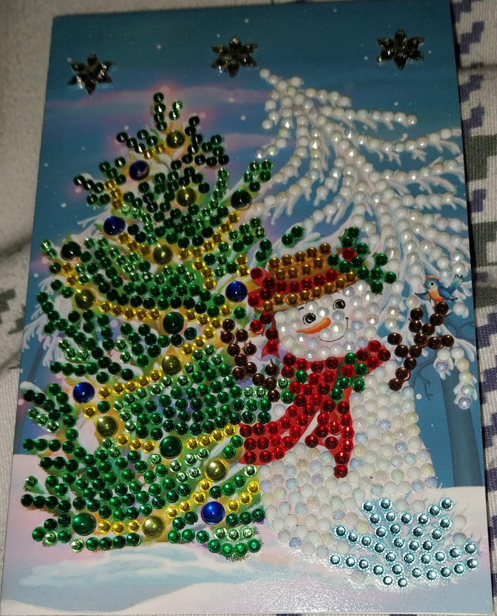   Karácsonyfa hóemberrel Karácsonyi képeslap gyémántszemes kirakó szett
