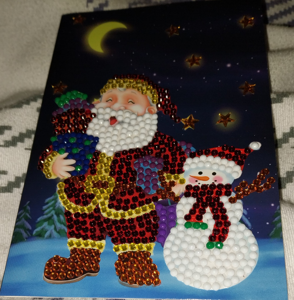   Karácsonyfa hóemberrel Karácsonyi képeslap gyémántszemes kirakó szett
